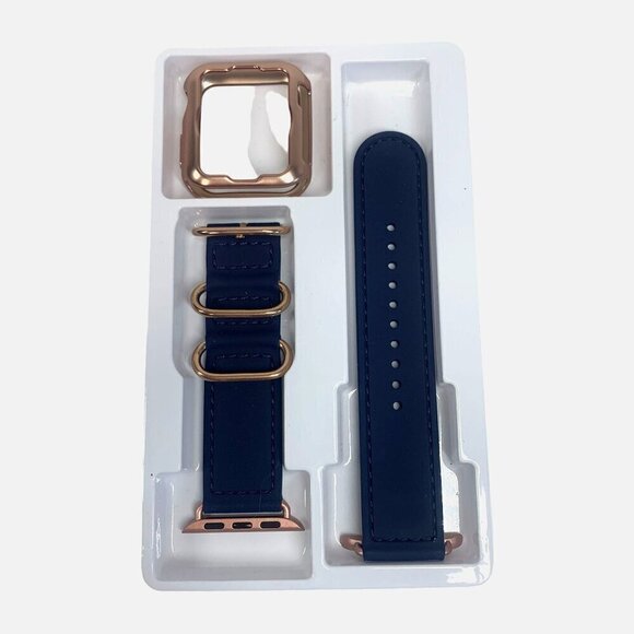 Apple Watch Replacement Band 38mm Rose Gold Metal Navy Blue Silicone New In Box - Picture 2 of 4